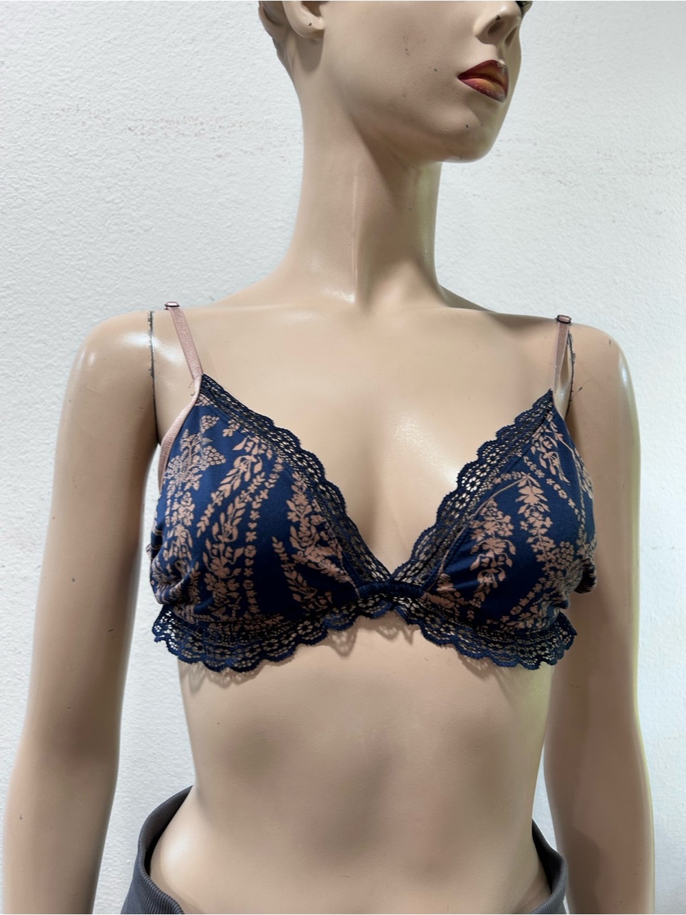 Free people Triumph Navy and Tan Floral Lace Triangle Bralette